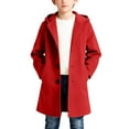 thumbnail image 1 of Xdegoge Boys Winter Wool Coat Hooded Long Overcoat Warm Outerwear for Kids Long Sleeve Fashion Jackets with Pockets, 1 of 7