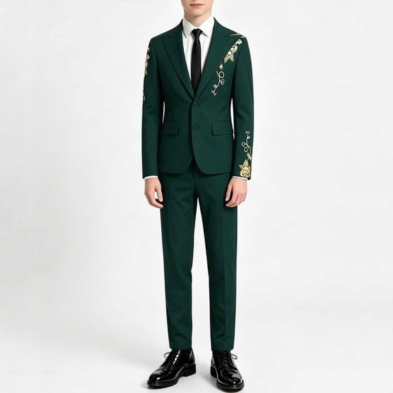 Xdegoge Boys formal Suit Set Exquisite Embroidered Blazer Jacket and Dress Pants with Tie Slim Fit Gent Outfit for Wedding Prom Graduation Evening Party