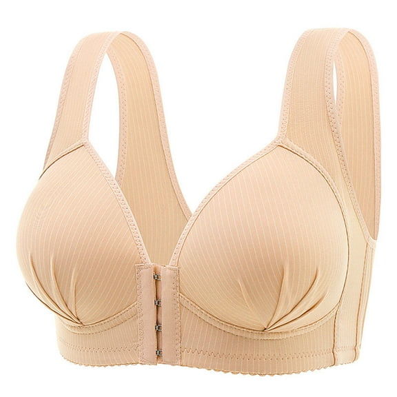 Xdegoge Bras for Women Padded Soft Bra No Underwire Front Snap Everyday Bras Plus Size Push Up Bra Seamless Bras Sexy Bra Underwear Beige M Sujetadores Sin Varillas Para Mujer