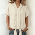thumbnail image 1 of Xdegoge Button Down Shirts for Women V Neck Short Sleeve Casual Workwear Loose Fit Ruffle Trim Solid Pattern Lightweight Flowy Summer Spring Tops, 1 of 7