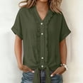 thumbnail image 1 of Xdegoge Button Down Shirts for Women V Neck Short Sleeve Casual Workwear Loose Fit Ruffle Trim Solid Pattern Lightweight Flowy Summer Spring Tops, 1 of 7