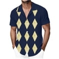 thumbnail image 1 of Xdegoge Button Up Shirt for Men Notch Lapel Short Sleeve Casual Vacation Holiday Style Regular Fit All Over Diamond Lattice Graphic Print Breathable Summer Spring Tops, 1 of 3
