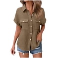 thumbnail image 1 of Xdegoge Button Down Shirt for Women Lapel Collar Short Sleeve Work office Casual Loose Fit Dual Pocket Detail Textured Fabric Lightweight Flowy Summer Spring Tops Soft Blouse, 1 of 6
