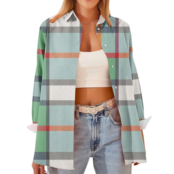 Xdegoge Button Down Shirts for Women Long Sleeve Plaid Collared T-Shirts Flannel Dressy Casual Work Tops Y2K Fashion Loose Fit Casual Blouses Streetwear