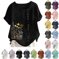 thumbnail image 1 of Xdegoge Linen Tops for Women Short Sleeve Crewneck Shirts Casual Floral Summer Tops Tunic Fit Fashion Tshirts Vacation Beach T Shirts Soft Comfy Pullover Blouses, 1 of 5