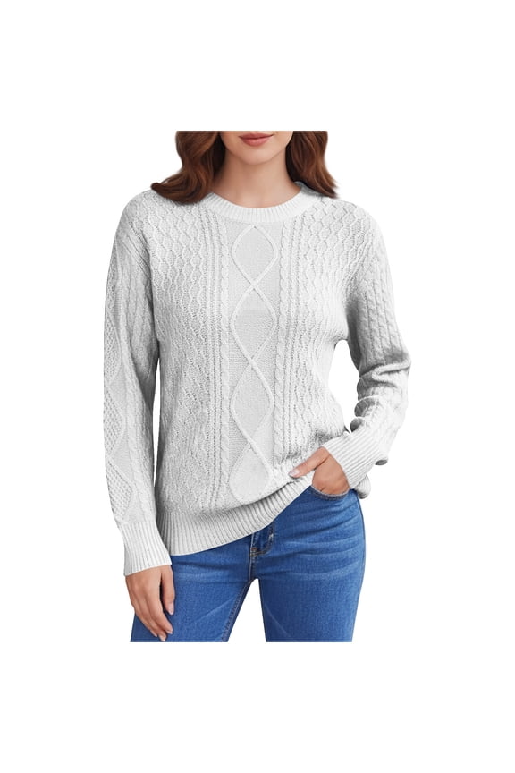 Cable Knit Sweater Women Oversized Diamond Pattern Pullover Long Sleeves Cozy Chunky Knitted Sweaters Winter Fashion Crewneck Tops Dressy Casual Holiday Clothes