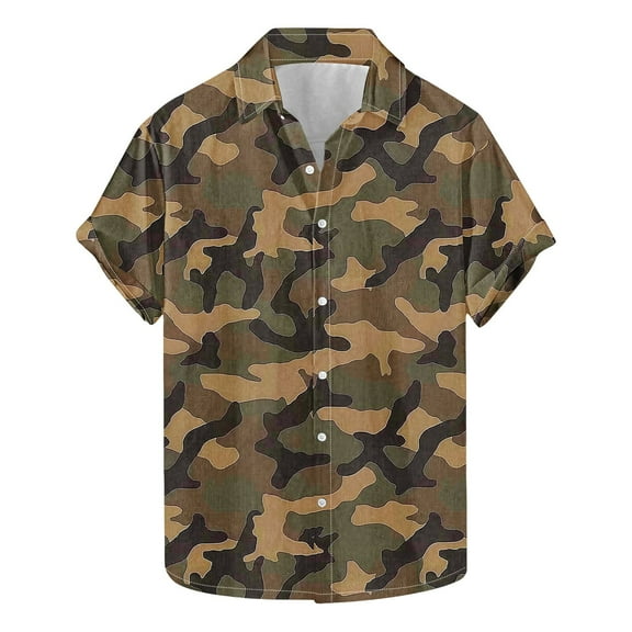 Xdegoge Camo Shirts for Men Button Up Short Sleeve Summer Hawaiian Vacation Collared Shirt Casual Hunting Lightweight Camouflage Graphic Tee Shirt Outdoor Hiking Camping Fishing Shirt Flash