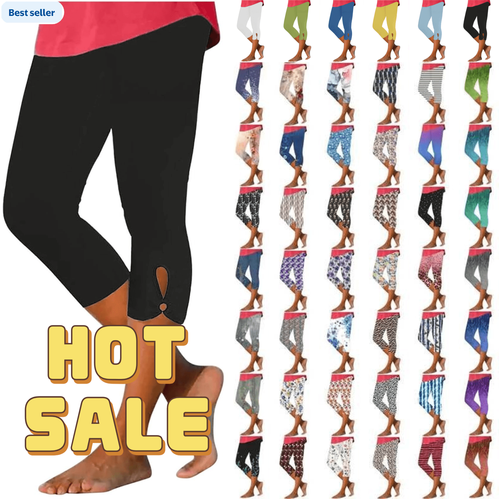 Xdegoge Capri Leggings for Women 2025 Summer Stretch High Waist Tummy Control Capri Pants Slim Fit Yoga Cropped Legging Pants Trendy Casual Dressy Comfy Tights Plus Size Workout Clothes Black XXXL