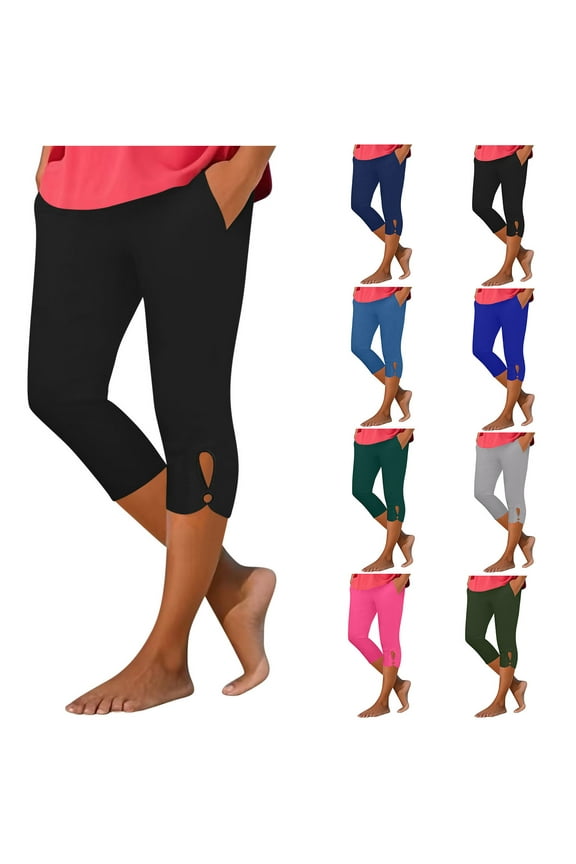 Capri Pants for Women High Waist Tummy Control Capris Leggings Comfy Stretch Cropped Yoga Pants Summer Outfits Knee Length Leggings Plus Size 2XL Ropa Deportiva Para Mujer Black XL