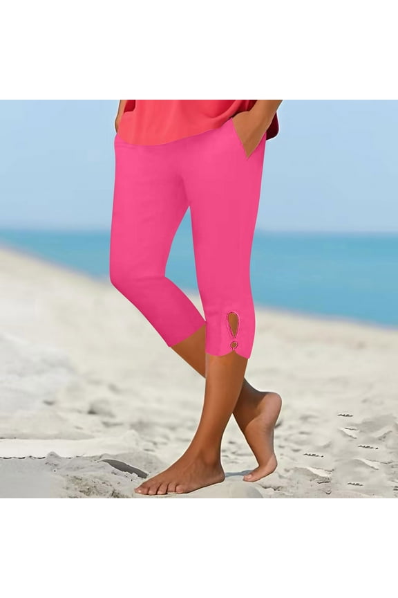 Capri Pants for Women High Waist Tummy Control Capris Leggings Comfy Stretch Cropped Yoga Pants Summer Outfits Knee Length Leggings Plus Size 2XL Ropa Deportiva Para Mujer Hot Pink L