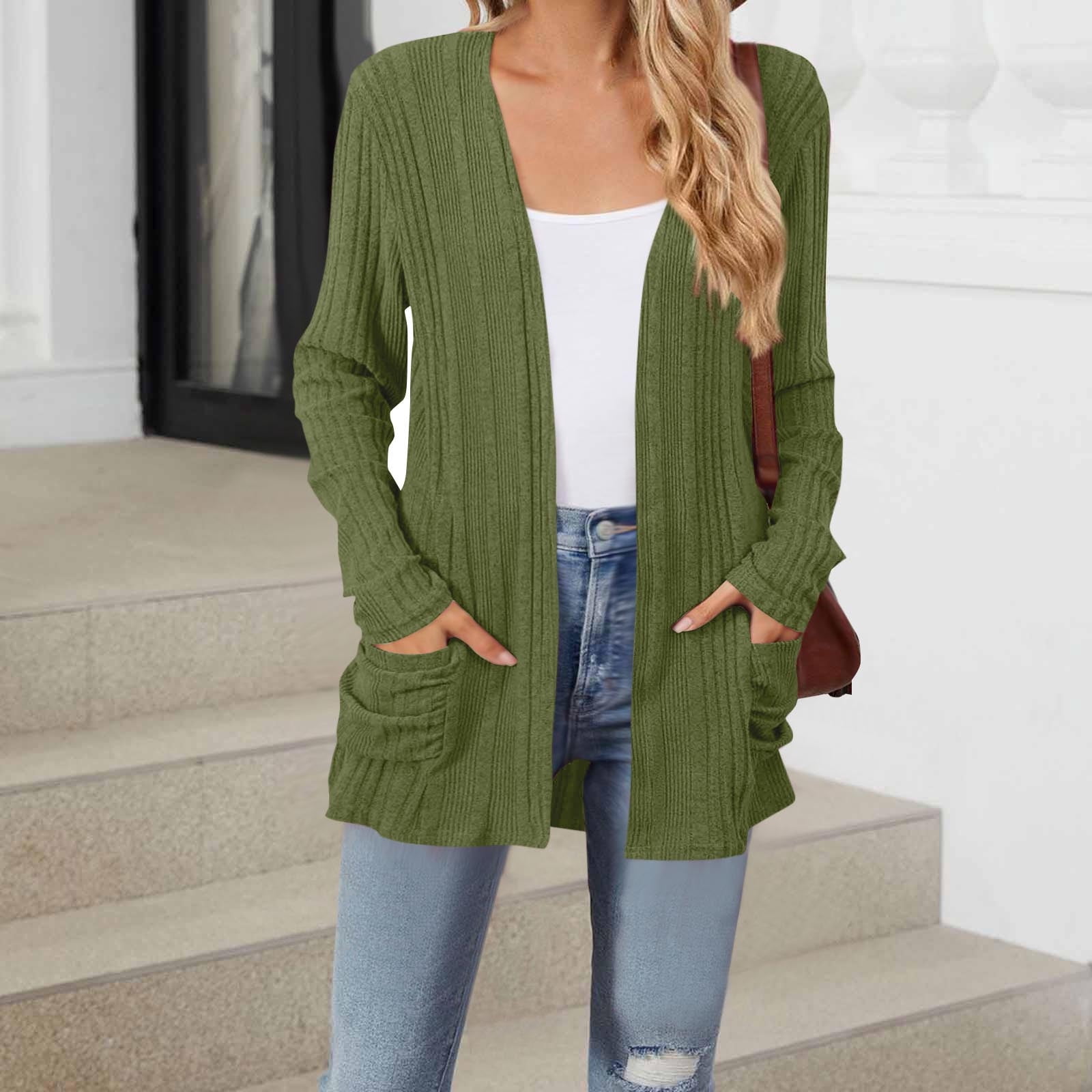 Maqroz Cardigan Sweaters for Women with Pockets Lightweight Open Front Thin Long Cardigans Fall Long Sleeve Knit Sweater with Pockets Casual Outerwear 2026 Army Green S