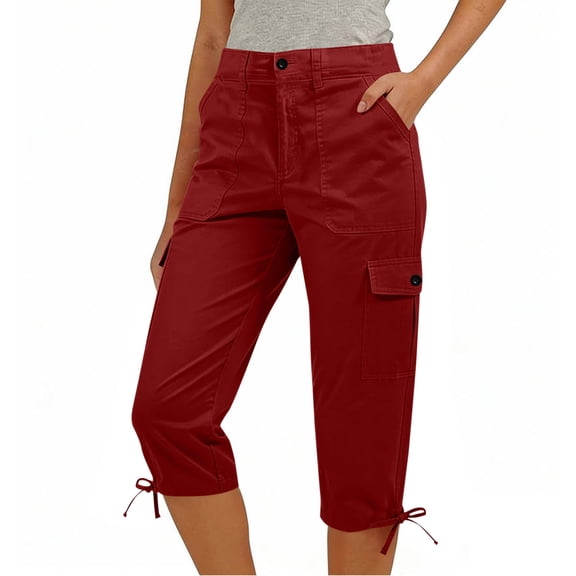 Xdegoge Cargo Capris for Women Button Fly Cropped Trousers with Flap Pockets Tie Hem Details Lightweight Quick Dry Bottoms Hiking Outdoor Casual