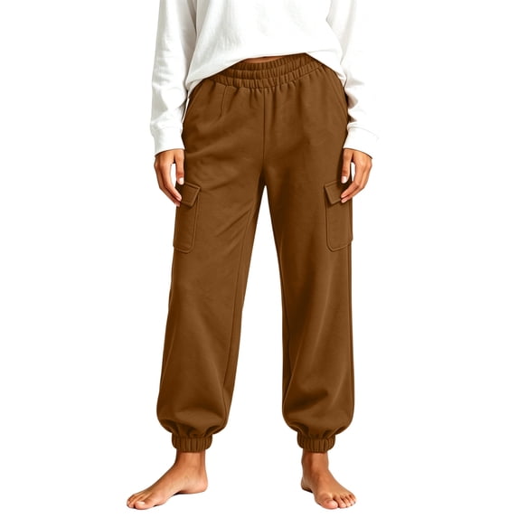 Xdegoge Cargo Joggers for Women High Waisted Athletic Casual Elastic Waist Cuffed Hem Trousers with Pockets Comfortable Lightweight Hiking Workout Lounge Wear