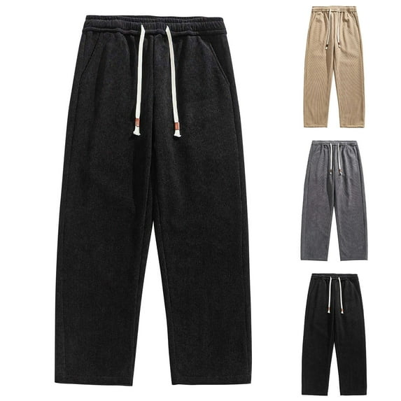 Xdegoge Cargo Pants for Men Plus Size Corduroy Pant Wide Leg Elastic Waist Trousers Causal Loose Khakis Lightweight Lounge Drawstring Trouser with Pockets