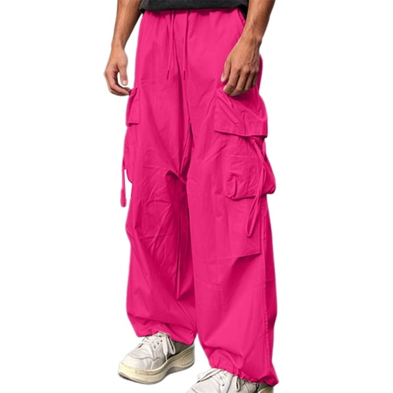 Xdegoge Cargo Pants for Men Work Y2K Baggy Streetwear Techwear Parachute Pants with Pockets Relaxed Fit Elastic Waist Hip Hop Dance Casual Outdoor Trousers