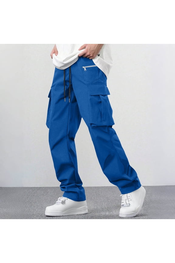 Cargo Pants Techwear for Men Relaxed Fit Trousers Drawstring Waist with Zipper Multi-Pockets Lightweight Casual Outdoor Streetwear Hiking Bottoms