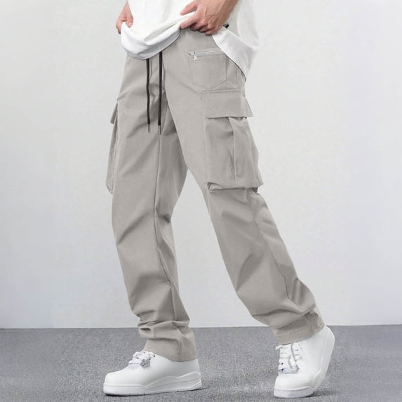 Xdegoge Cargo Pants Techwear for Men Relaxed Fit Trousers Drawstring Waist with Zipper Multi-Pockets Lightweight Casual Outdoor Streetwear Hiking Bottoms