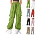thumbnail image 1 of Xdegoge Cargo Pants for Girls Unisex High Elastic Waisted Drawstring Pant Baggy Lightweight Trousers Wide Leg Hip Hop Streetwear with Multi Pockets, 1 of 8