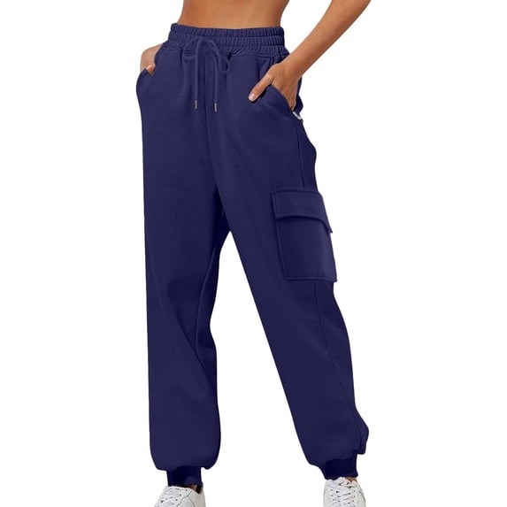 Xdegoge Cargo Sweatpants for Women Drawstring High Waisted Baggy Bottom Sweat Pant Oversized Gym Joggers with Pockets Lightweight Cargo Joggers Workout Bottoms Pantalon Cargo Para Mujer Navy XL