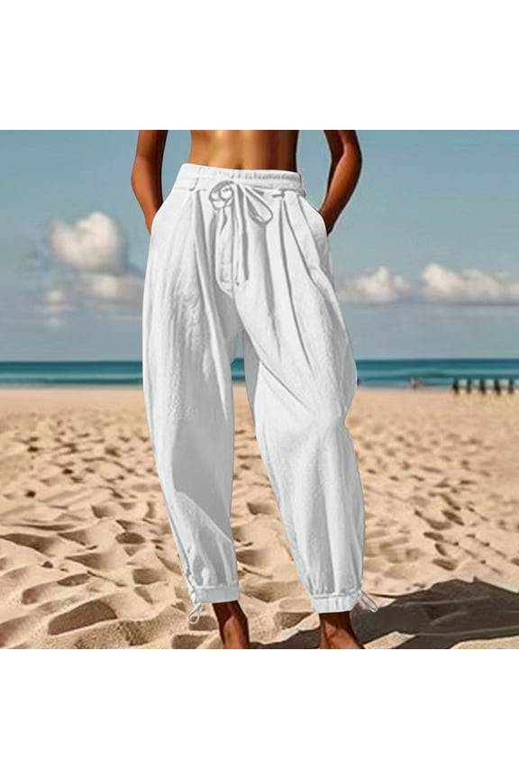 Casual Baggy Parachute Pants for Women Loose Fit Harem Trousers with Side Pockets Elastic Dstring Waist and Ankles Lightweight Lounge Dance Activewear