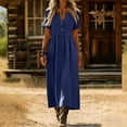 thumbnail image 1 of Xdegoge Casual Dress for Women Loose Fit Short Sleeve V-Neck Shift Dress Solid Color Button Down Midi Dresses Summer Beach Vacation, 1 of 7