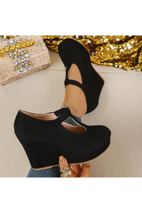 Casual Shoes for Women High Wedge Heel Platform Pumps Elegant T Strap Ankle Buckle Round Toe Dressy Party Office Fashion Comfort Summer Footwear