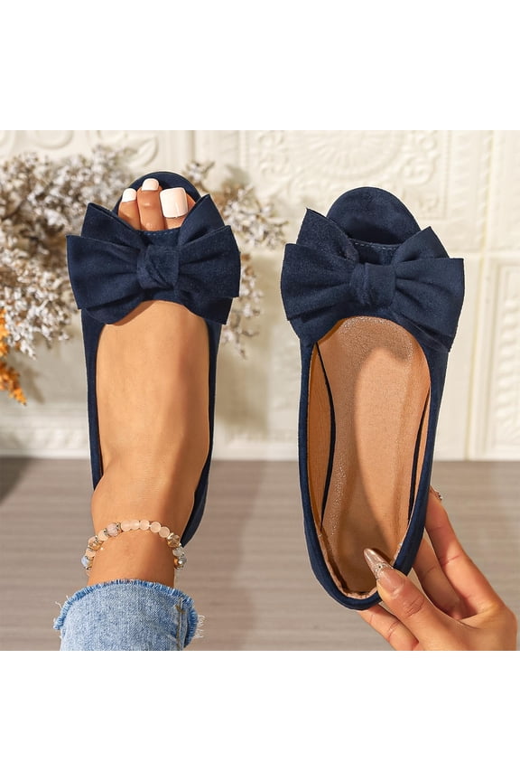 Casual Shoes for Women Peep Toe Flats Elegant Ruched Scrunchie Bow Decor Slip On Backless Mules Dressy Office Comfort Summer Walking Shoe