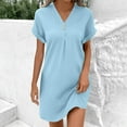 thumbnail image 1 of Xdegoge Casual Summer Dresses for Women 2025 V Neck Button Shirt Dress Short Sleeve A Line Solid Mini Beach Dresses Blue M Womens Clearance Under $10 Cancel Membership, 1 of 8