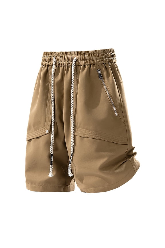Casual Techwear Shorts for Men Streetwear Fashion Relaxed Fit Shorts with Zipper Pockets Elastic Waist Long Drawstring Lightweight Summer Activewear Hip Hop