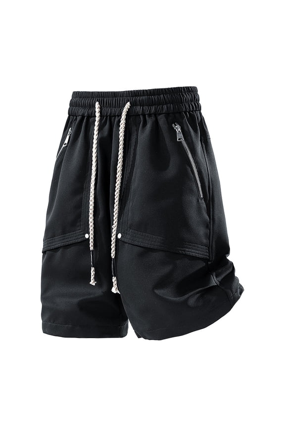 Casual Techwear Shorts for Men Streetwear Fashion Relaxed Fit Shorts with Zipper Pockets Elastic Waist Long Drawstring Lightweight Summer Activewear Hip Hop