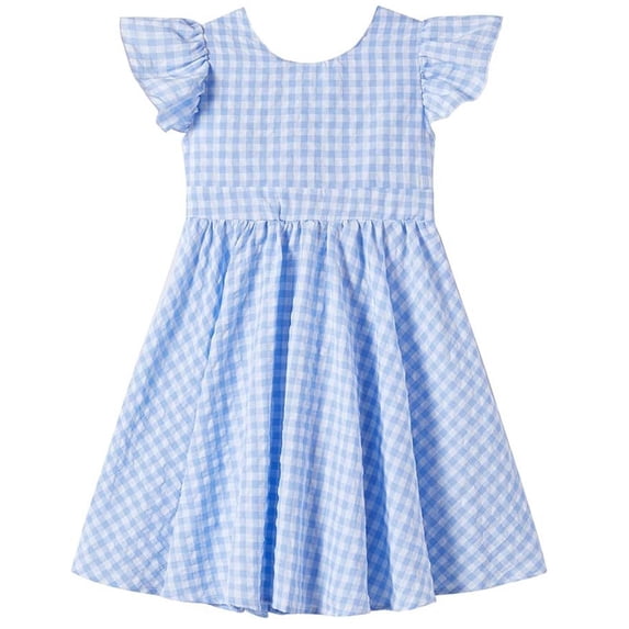Xdegoge Casual Toddler Girls Dress Knee Length A Line Ruffle Sleeve Kids Summer Dress Plaid Gingham Flowy Easter Picnic Outfit