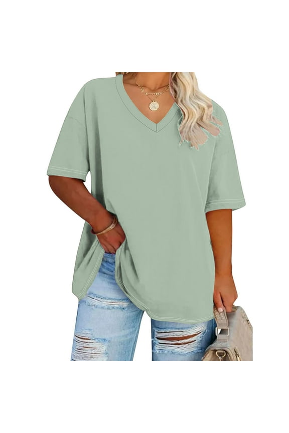 Casual Tops for Women V Neckline Short Sleeve Relaxed Fit Solid Ripped Cutout Detail Lightweight Flowy Everyday Wear Streetwear Summer Tees
