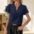 thumbnail image 1 of Xdegoge Chiffon Blouses for Women Split V Neck Short Flutter Sleeve Dressy office Workwear Loose Fit Solid Pattern Lightweight Flowy Spring Summer Tops, 1 of 6