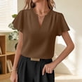 thumbnail image 1 of Xdegoge Chiffon Blouses for Women Split V Neck Short Flutter Sleeve Dressy office Workwear Loose Fit Solid Pattern Lightweight Flowy Spring Summer Tops, 1 of 6