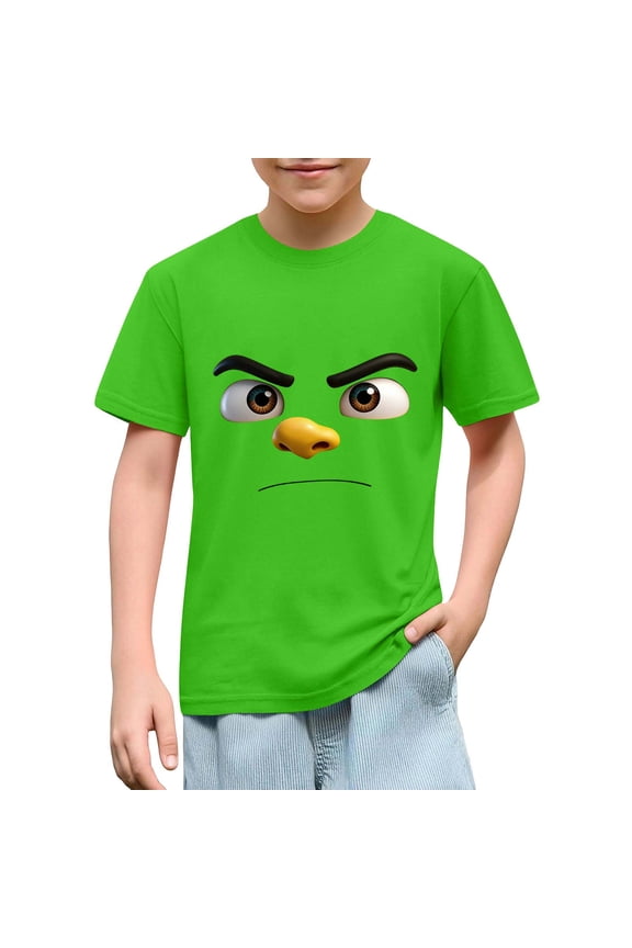 Children Boys Funny Graphic T Shirts Cute Angry Grumpy Face Character Expression Print Short Sleeve Crew Neck Durable Comfy Casual Playwear School Vacation Novelty Pullover Tops
