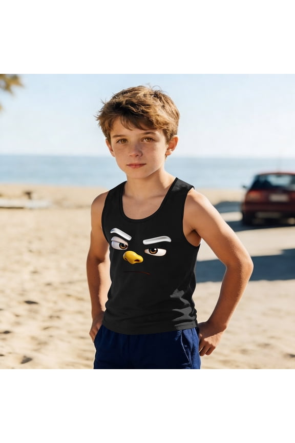 Children Boys Funny Graphic Tank Tops Cute Angry Cartoon Bird Face Print Sleeveless Undershirts Casual Playwear School Activewear Summer Vacation Breathable Tees