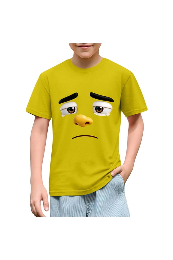 Children Funny Graphic T-Shirt Cute 3D Sad Face With Big Nose Print Short Sleeve Tees Casual School Tops Lightweight Summer Playwear For Boys And Girls