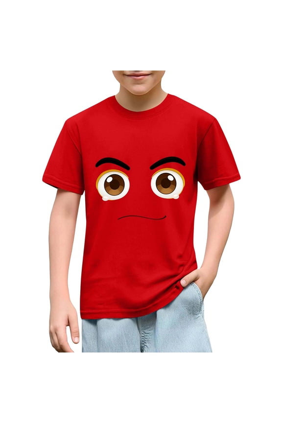Children Unisex Funny Graphic Shirts Cute Crying Face Pattern Short Sleeve Crew Neck Tees Casual Daily Wear Tops Comfy Playwear For Toddler Kids