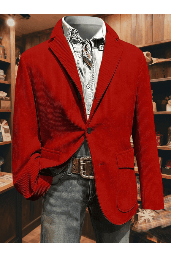 Christmas Blazer Men Holiday Corduroy Dinner Jackets Plus Size Sport Coats Xmas Santa Jacket Funny Outfits Party Suits Snowflake Print One Button Lapel Blazers with Pockets