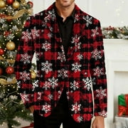 XDEGOGE Christmas Blazer Men Sport Coat Plus Size Corduroy Blazers Jackets Holiday Party Suit Xmas Snowflake Santa Coats Print Button Down Lapel Jacket with Pockets