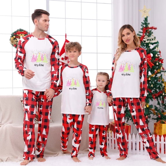 Xdegoge Christmas Family Pajamas Matching Sets Long Sleeve Tops and Pants Sleepwear Fall Soft Comfy Vacation Party Loungewear