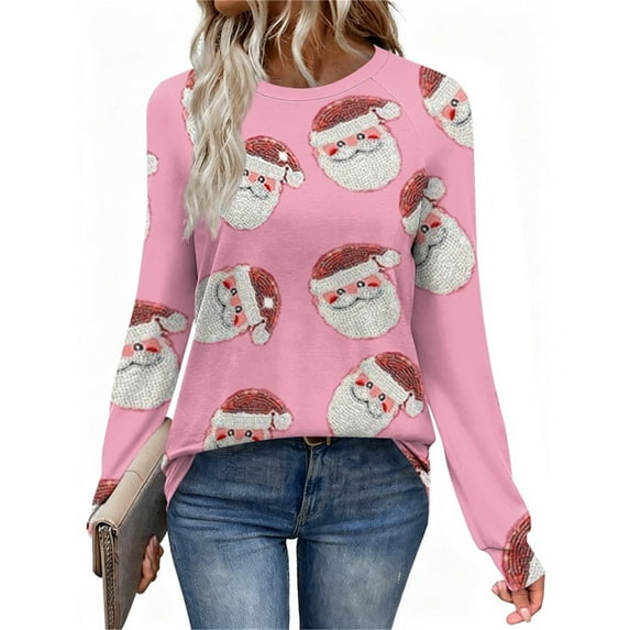 Xdegoge Christmas Womens Tops Crew Neck Holiday Vintage Tops Winter Trendy Long Sleeve Blouse Casual Xmas Printed Vacation Shirt Funny Loose Shirts 2025