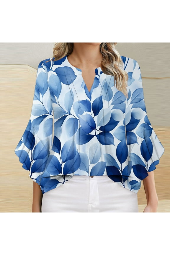 Clarence 5 Clothing Woman 3/4 Sleeve Tops For Women Flare Trendy Summer Tops 2025 V Neck T Shirts Tunic Fit Soft Comfy Basic Tees Dressy Casual Blouses