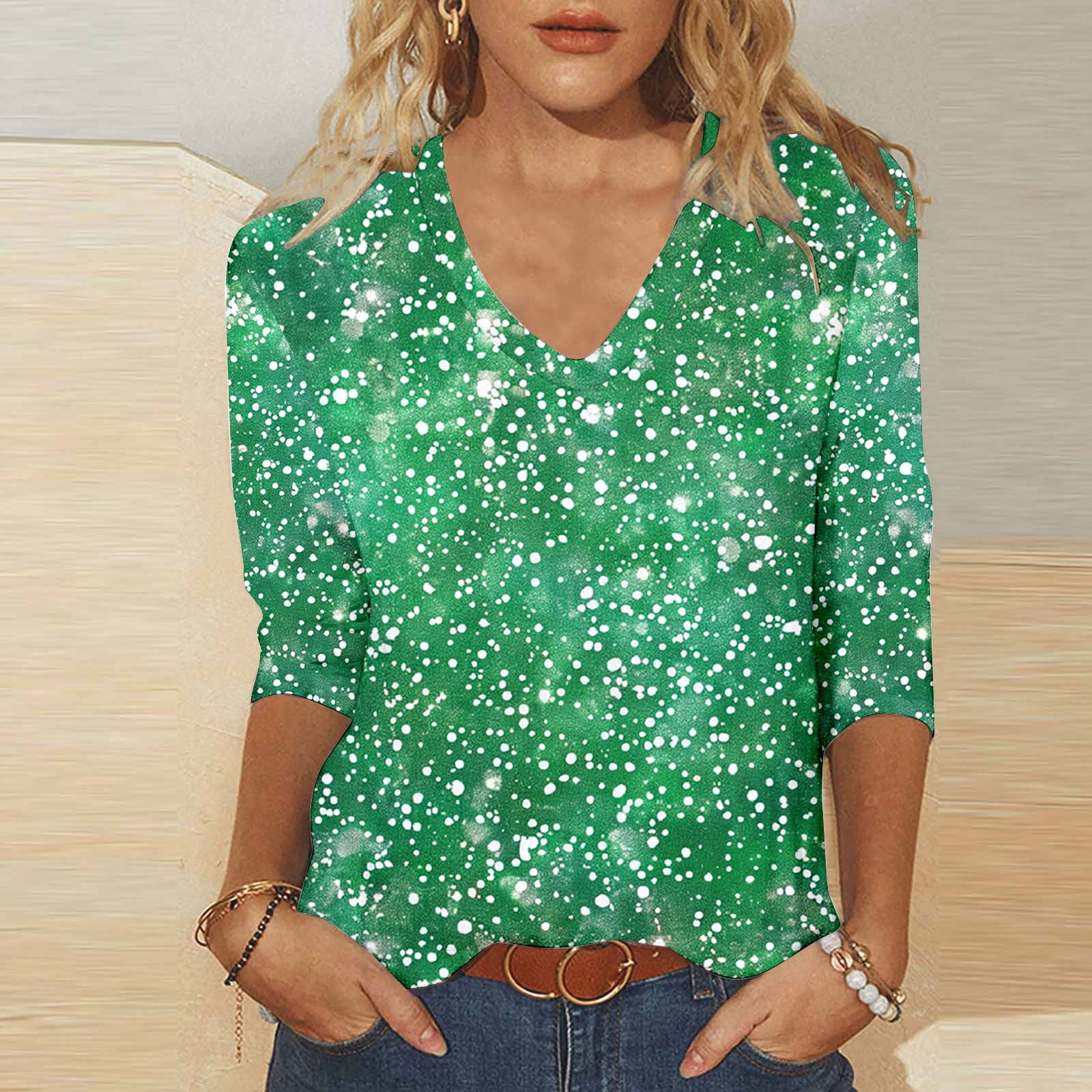 Denim Orange Multi-Print 3/4 Sleeve Top – Effortlessly Elegant with a Modern Flair