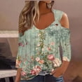 thumbnail image 1 of Xdegoge Clarence Items All s Womens Tops 3/4 Sleeve Trendy V Neck T Shirts Floral Summer Tunic Ladies Tops Loose Fit Dressy Casual Blouses Lightweight Eyelet Going Out Tops Ropa Mujer, 1 of 5