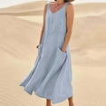 thumbnail image 1 of Xdegoge Clothes Women Linen Dresses for Women 2025 Short Sleeve Crew Neck Maxi Dresses with Pockets Casual Loose Beach Vacation Sundresses Flowy Loose Sun Dress, 1 of 6