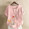 thumbnail image 1 of Xdegoge Clothes Under 5.00 Women Linen Tops for Women Short Sleeve Crewneck Shirts Casual Floral Summer Tops Oversized Cute Tshirts Beach Vacation Clothes Soft Comfy Pullover Blouses, 1 of 5