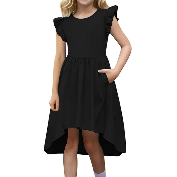 Xdegoge Girls Dresses Spring Dresses for Girls 5T Tween Girls Summer Dress Formal Ruffle Sleeve A Line Casual Party Elegant Dresses for Wedding Party with Pockets Vestido Verde