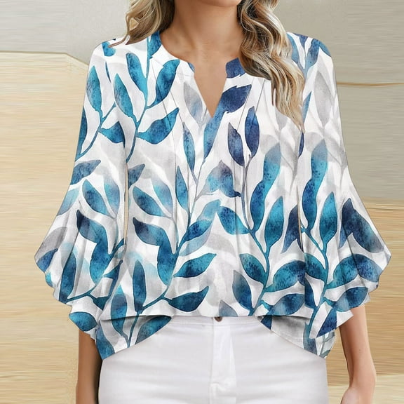 Xdegoge Womens Clothing Under 10.00 3/4 Sleeve Tops For Women Flare Trendy Summer Tops 2025 V Neck T Shirts Tunic Fit Soft Comfy Basic Tees Dressy Casual Blouses Today