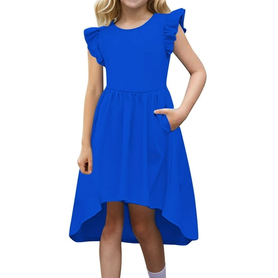 Xdegoge Clearance formal Dresses Girls Dresses 10-12 Tween Girls Summer Dress formal Ruffle Sleeve A Line Casual Party Elegant Dresses for Wedding Party with Pockets Vestidos Negros Vestidos Mujer